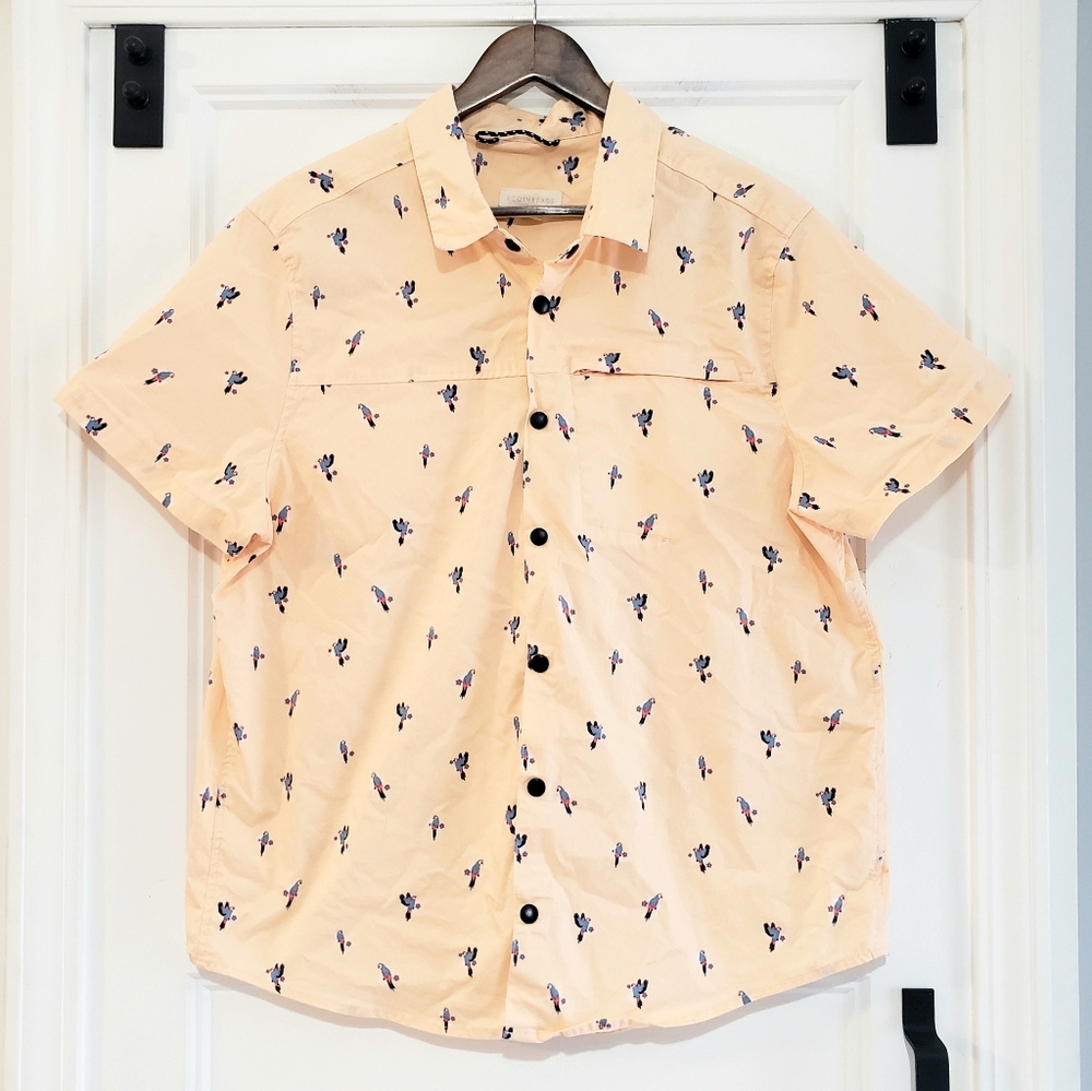 Ecothreads Mens L Peach Parrot Snap Front Shirt 1 Pocket Stretch Recycled Casual